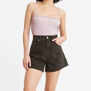 AS IS Zara mom-style stiff denim shorts in washed black, SZ likely 2